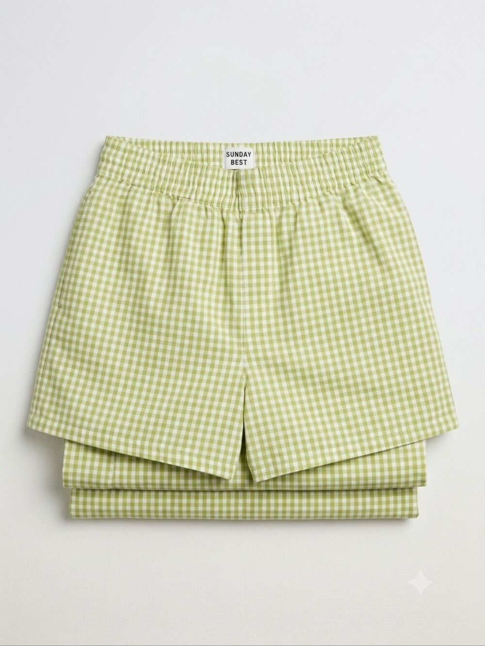 Sunday Best | Green Gingham Elastic-Waist Shorts